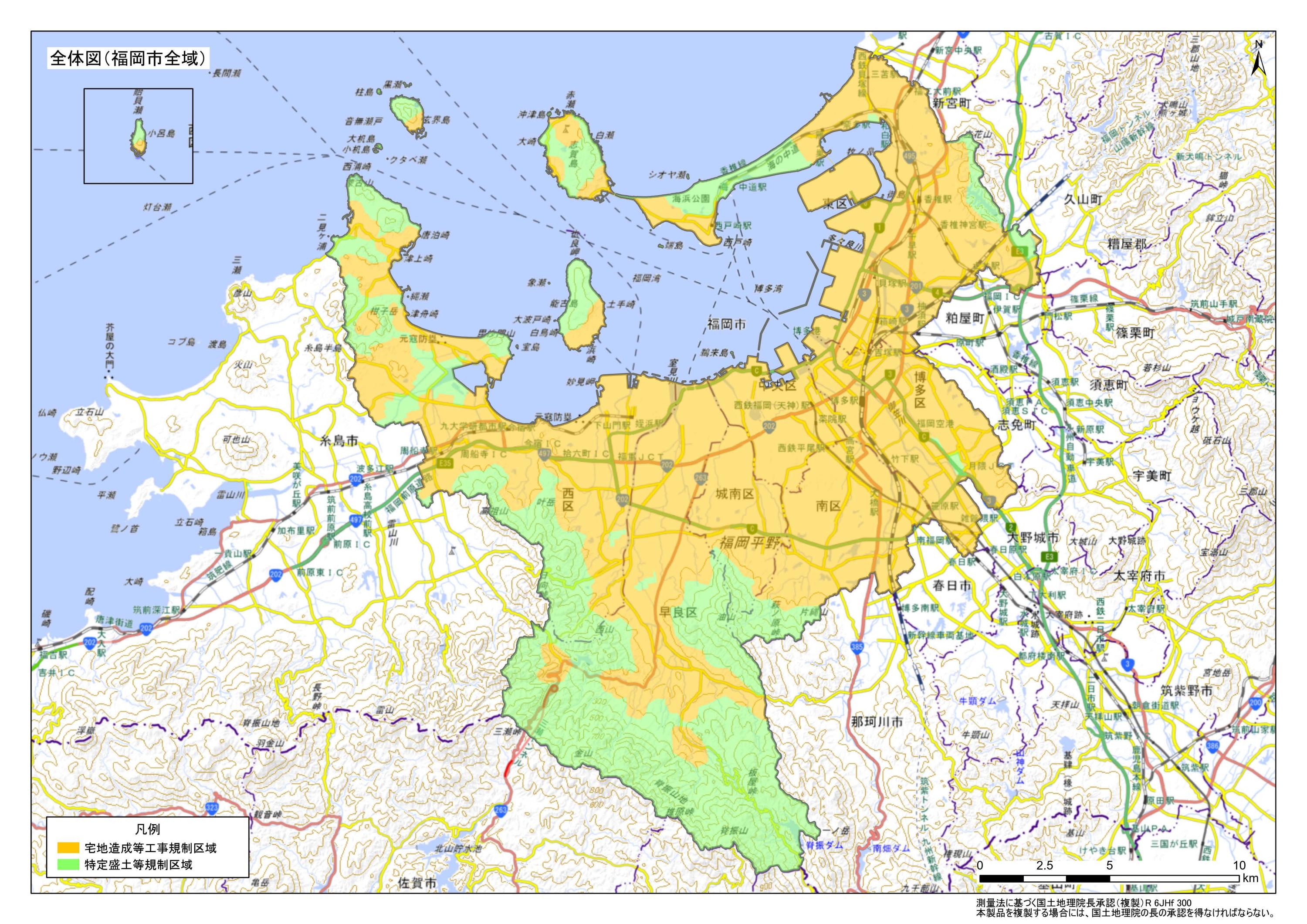 福岡市における規制区域の地図