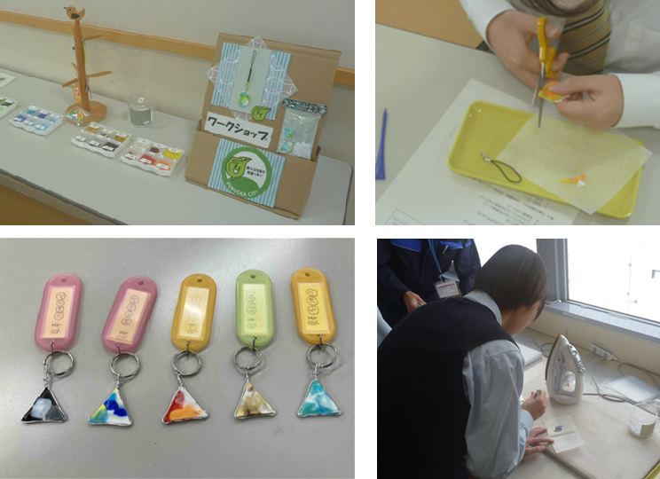 キーホルダー作りをしている様子