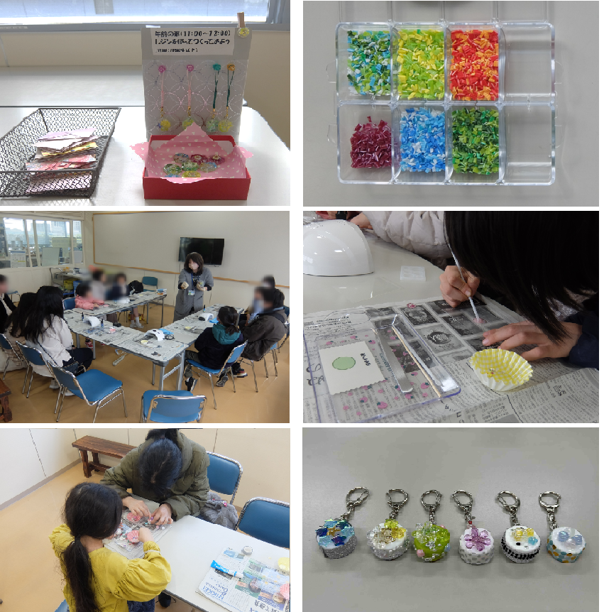 ペットボトルキャップを使ったアクセサリー作りの様子