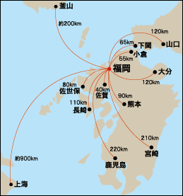 画像:各都市への距離図