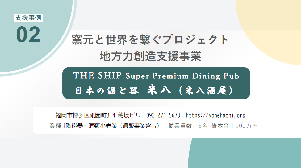 令和5年度支援事例02　THE SHIP Super Premium Dining Pub　日本の酒と器 米八（米八酒屋）