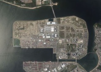 平成28年のアイランドシティ空撮写真。CO2ゼロ街区まちびらきし、ベジフルスタジアムが開場