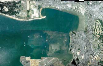 平成6年埋立工事前のアイランドシティ予定地の空撮写真