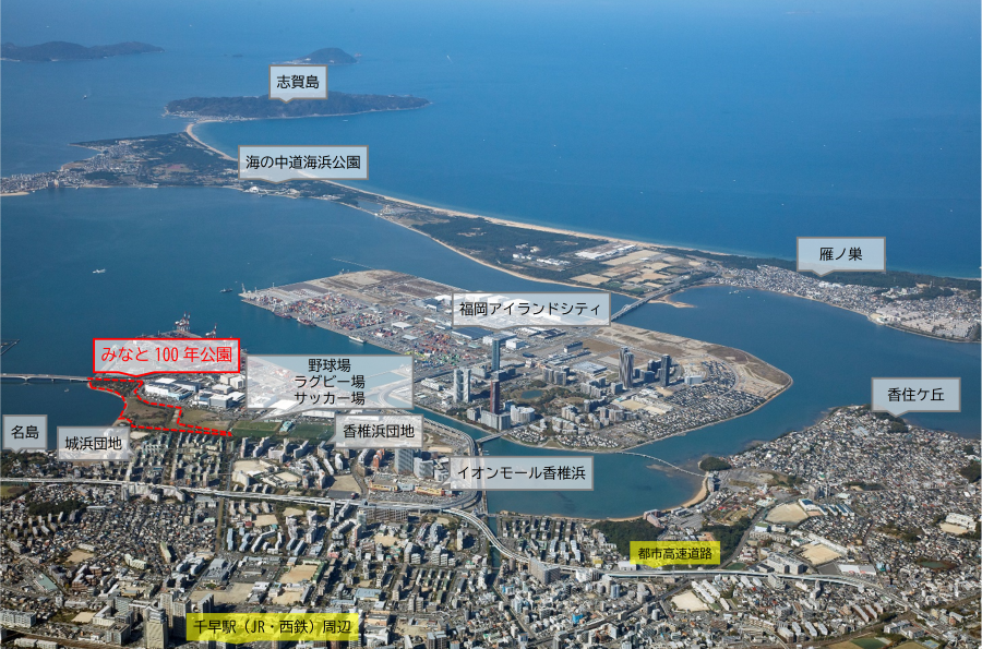 みなと１００年公園とその周辺のエリア（遠景）