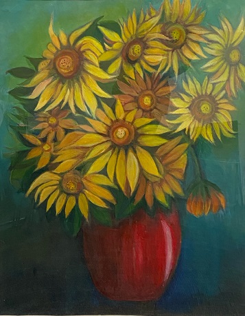 越智怜子さんの絵画の作品、タイトル「我ゴッホ（ひわまり）」