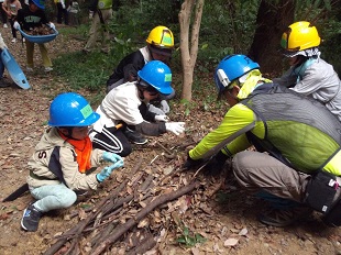 森の手入れ体験をしている写真