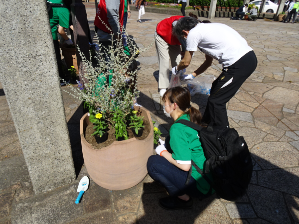 大橋駅花壇植え替え