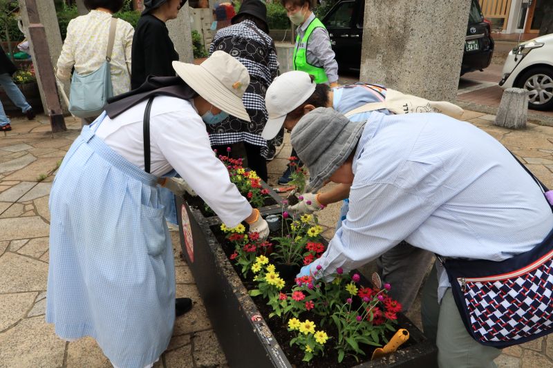 「大橋安全・安心まちづくり応援団」の皆さんの植え替えの様子４の１