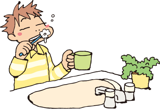 歯磨き中のイラスト