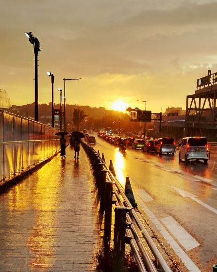 花火大会の日の西福岡マリナ大橋の長蛇の車の列