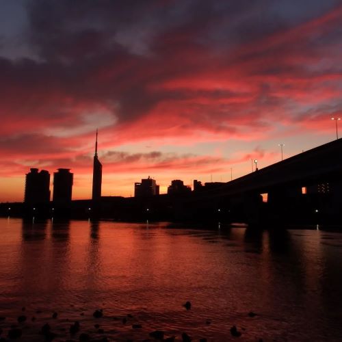 豊浜から見た朝焼け