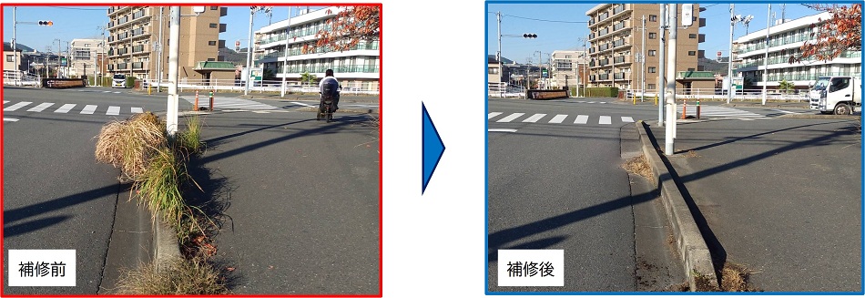 雑草の除去の補修前後の比較写真