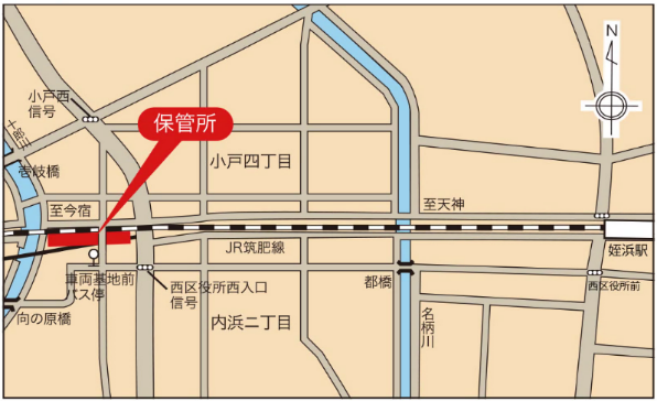 姪浜自転車保管所の地図を添付しています。