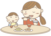 親子で食事をするイラスト