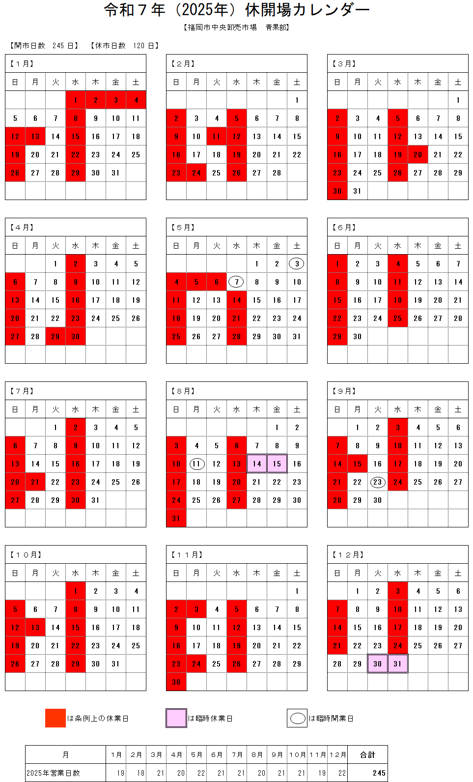 令和７年度カレンダー。詳細下記記載。