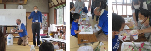 液体窒素で、バナナで釘を打つ、カーネーションの花が粉々になる写真