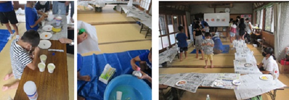 子どもたちがボール（スライム）をつくる写真