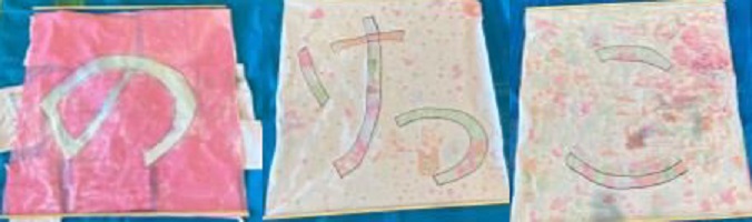 子どもたちが描いたのけっこの文字の障子紙３枚の写真