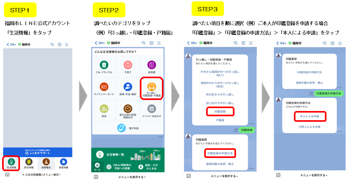 調べたい項目を順に選択する方法を示した画像