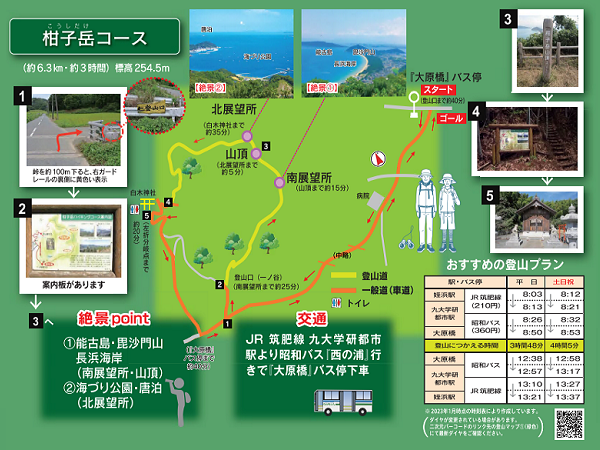 登るまでの道案内や、交通アクセスも表記されている、柑子岳コースの登山マップ
