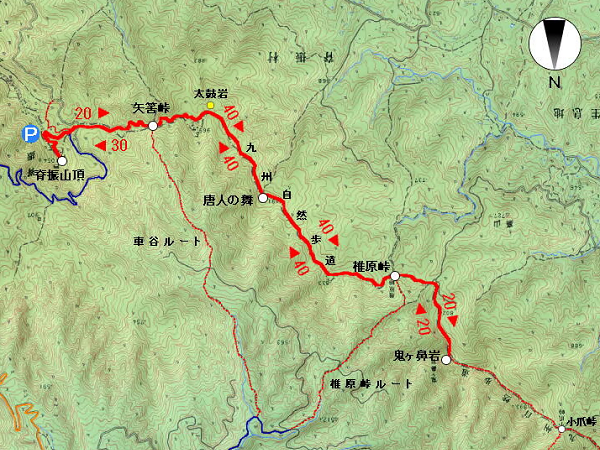 脊振尾根歩きファミリーコースの地図