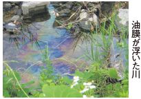 油膜が浮いた川