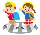 横断歩道を手を挙げて渡る児童のイラスト