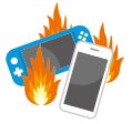 スマートフォンなどの小型充電式電池が発火しているイラスト