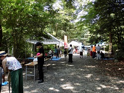 緑の中の木工教室の画像