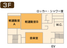 3階　軽運動室A，B，音楽室は専用利用ができます。