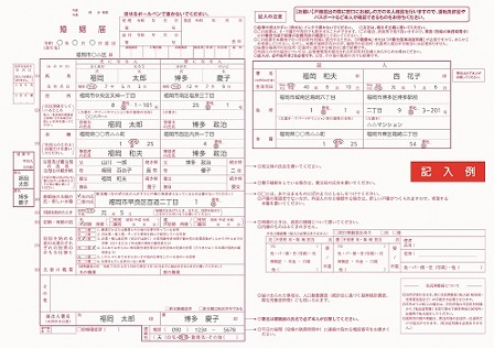 婚姻届（記入例）