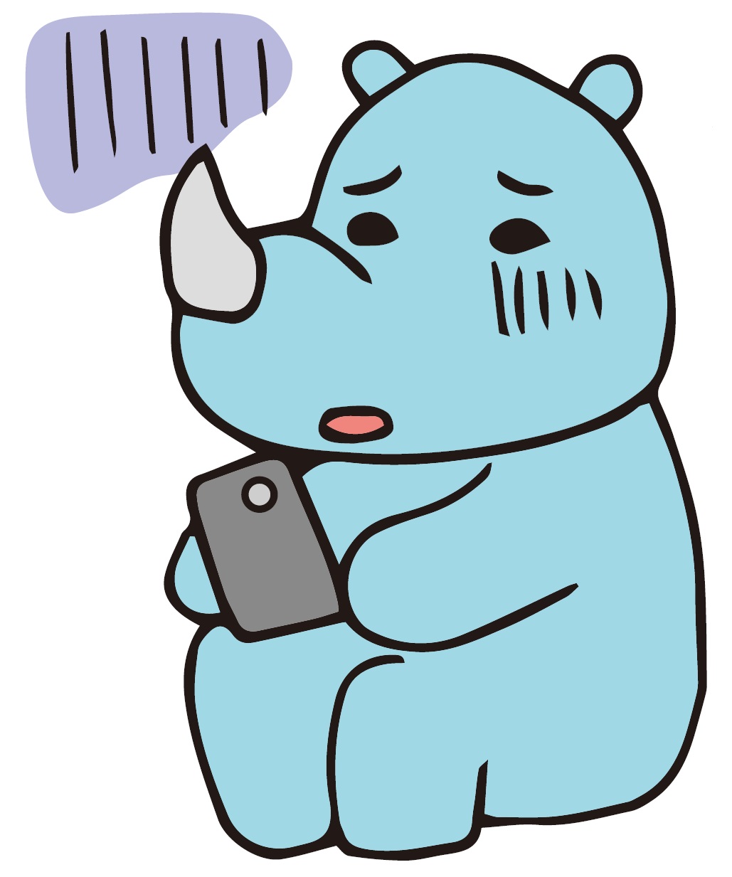 携帯を見ながら思い悩むサイトくんのイラスト