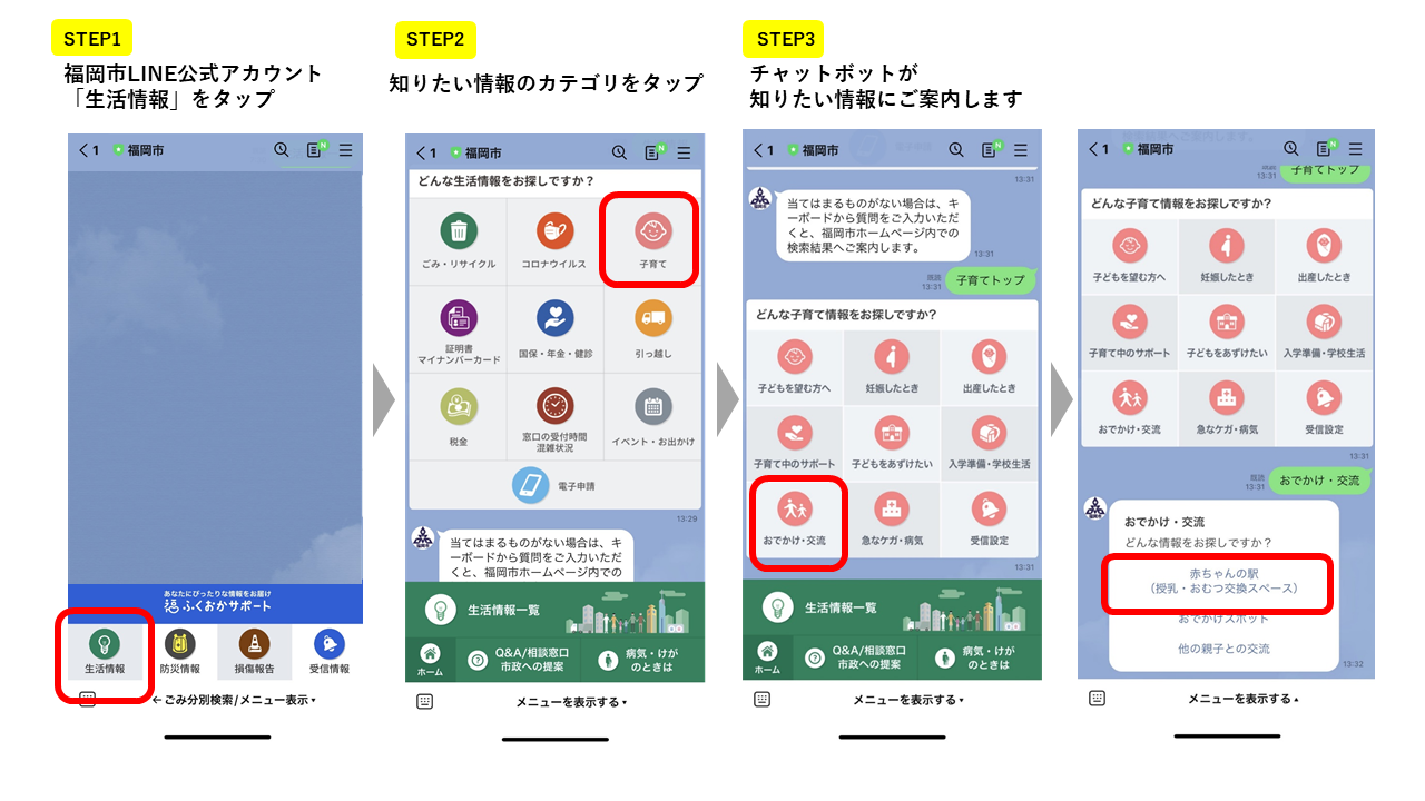 「赤ちゃんの駅」の検索方法について説明した画像