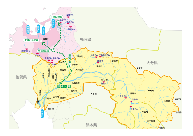 各地域のダムや筑後川流域の地図