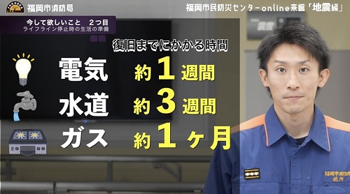 ライフラインの停止期間（復旧にかかる時間）