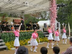 演技をするカラーガード隊の写真