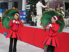 演技をするカラーガード隊の写真