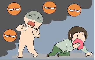 低い姿勢で速やかに避難しているイラスト画像