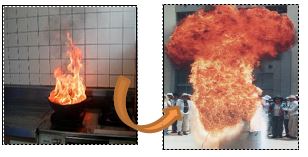 火のついた油に水をかけた時のイメージ