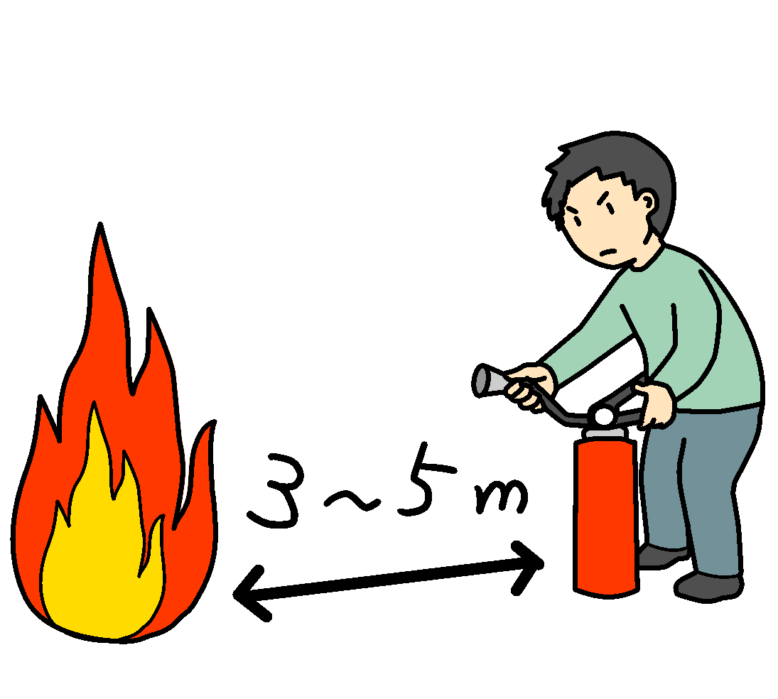火元から3から5メートル距離をとっているイラスト画像