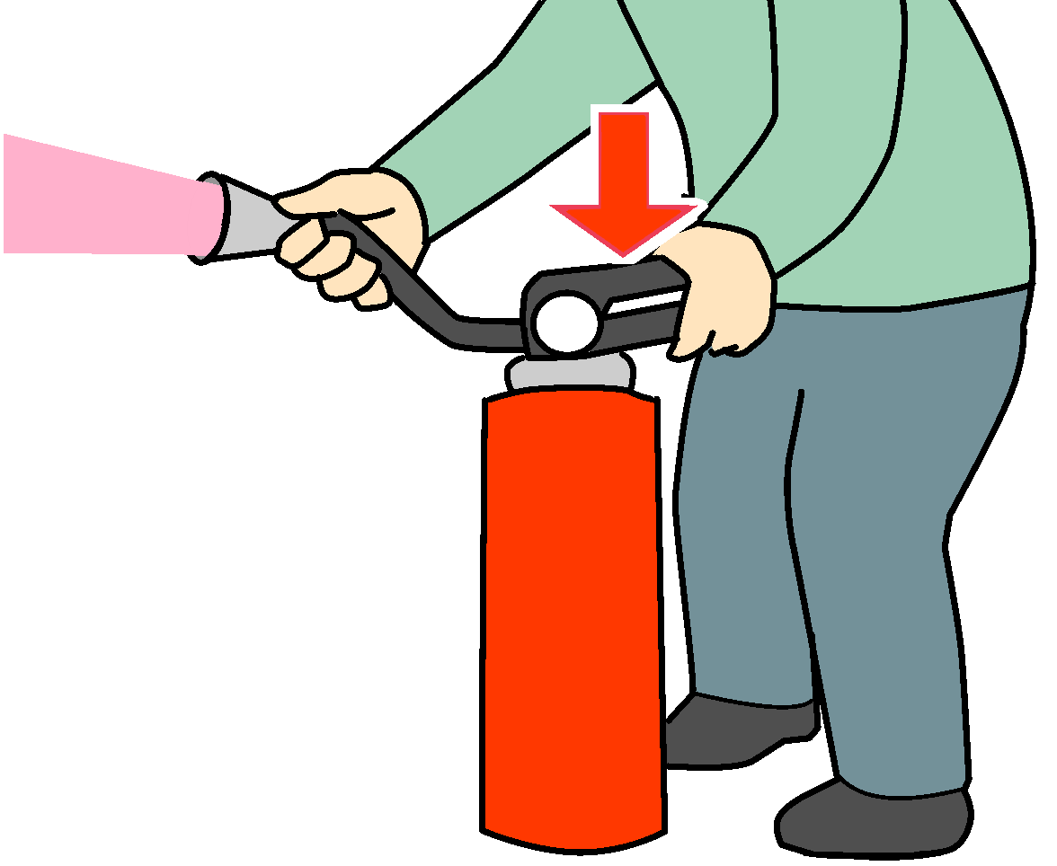 消火器のレバーを押しているイラスト画像