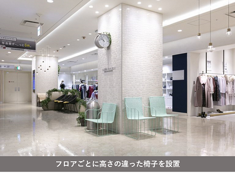 フロアごとに高さの違った椅子を設置