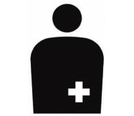 オストメイトマークです。人の上半身のシルエットの右下に十字のマークが描かれています。