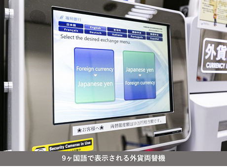 9ヶ国語で表示される外貨両替機の写真