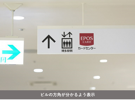 ビルの方角が分かるよう表示している写真