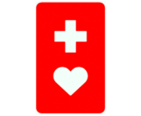 ヘルプマークマークです。中央上部に十字、中央下部にハートが描かれています。