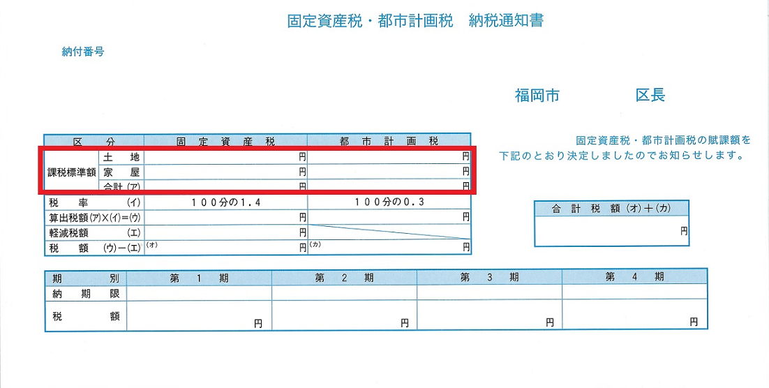 納税通知書記入欄の説明図